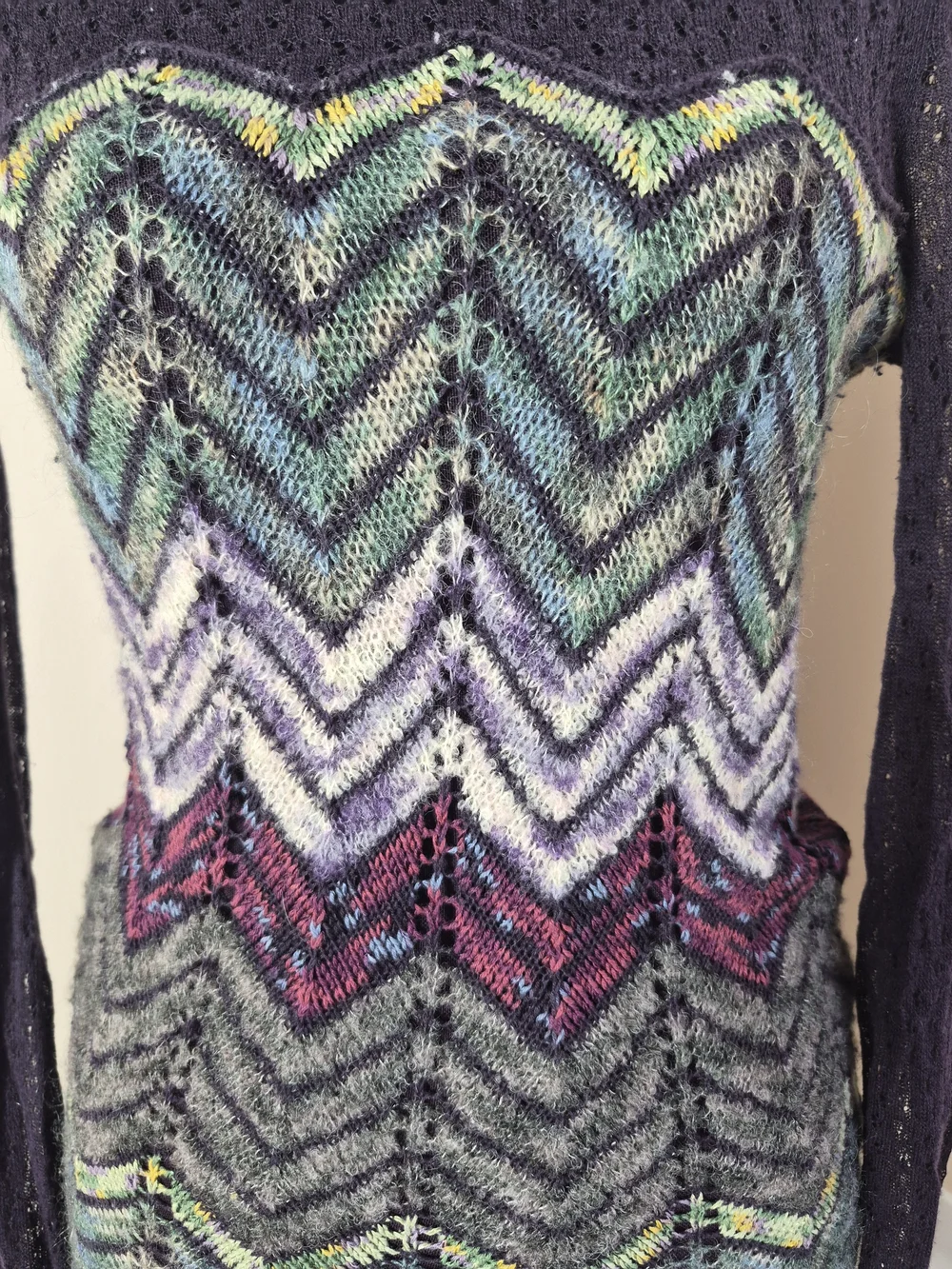 Free People Dress Womens XS Crochet Knit Chevron Bell Sleeve Scoop Back